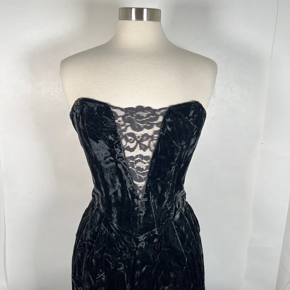 NEW! Climax by David Howard Lace Velvet Strapless Dress 9/10 Black Cocktail - Picture 2 of 8